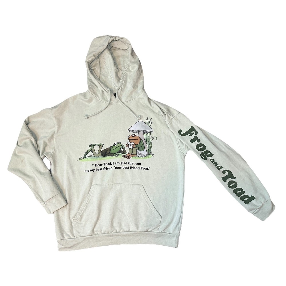 Frog and Toad SIZE LARGE Graphic Hoodie Pullover Green Best Friend Sweatshirt